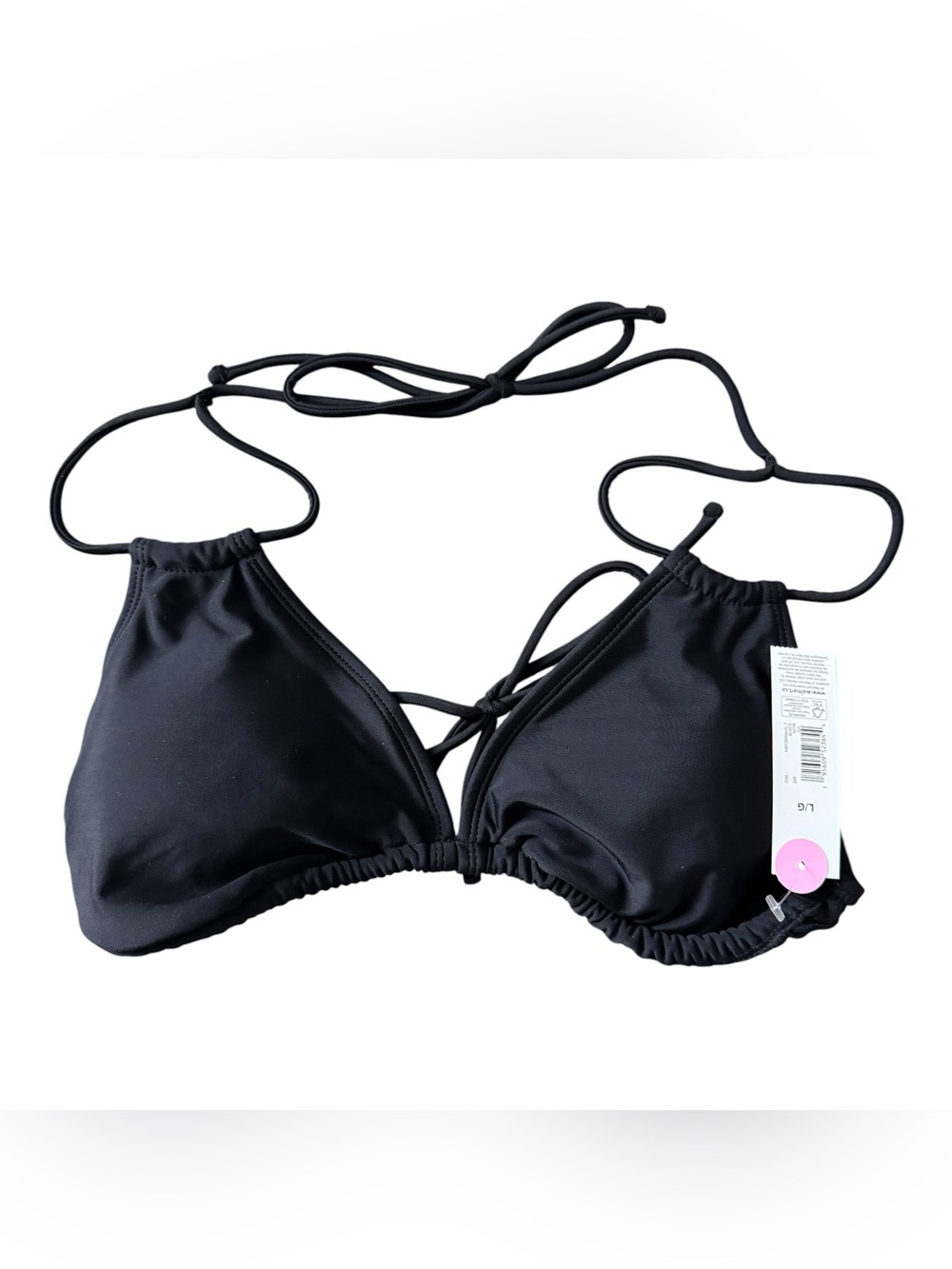 No Boundaries Bikini Top Womens Size L Black Halter Tie NWT